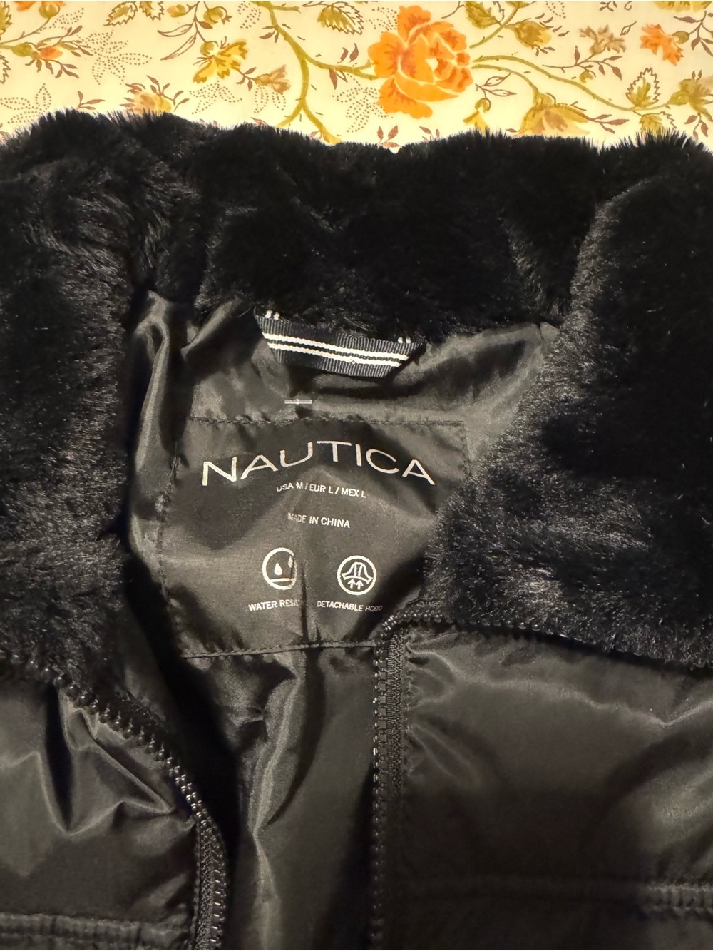 Nautica Black Puffer Jacket with Faux-Fur Collar